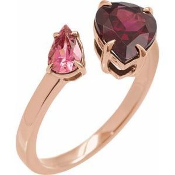 Kazi Luxury 14K Rose Natural Rhodolite Garnet & Natural Pink Tourmaline Ring